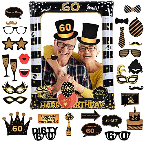 Flintronic Photo Booth Compleanno Accessori, Photo Booth Props, Carta Foto Decorazione per Festa Compleanno -Gadget 60 Anni Fai da Te