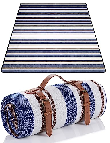 Picknickdecke 150 x 200cm,Blaue Streifen Picknickdecke Wasserdicht,Tragbare Extra Große Stranddecke,Campingdecke Sanddichte Isoliert mit Tragegriff,Perfekt für Picknick/Outdoor/Camping/Beach/Park