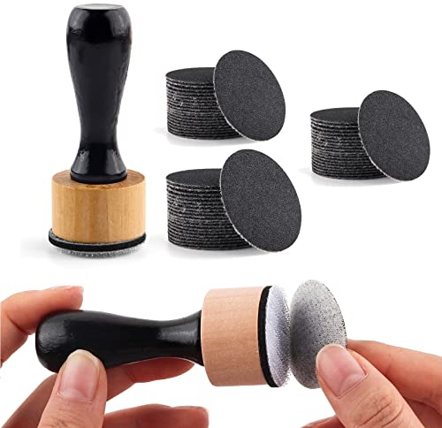 Briartw Mini Ink Blending Tool and 60 Pieces Sanding Disks,Round Replacement Medium-Grit Sandpaper Provides The Ideal Friction to Work On Cardstock, Chipboard, Wood,Remove Bits of Color or Paper