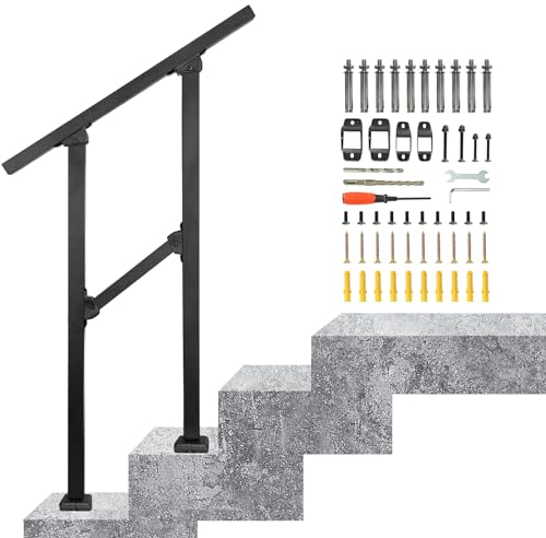 IBVIVIC Barandilla para escaleras, 65 cm, pasamanos para escaleras, balcones, con 1 travesaño para interior y exterior, jardín, escalera (negro, de 1 a 2 peldaños)