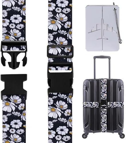 Moocuca 2 Stück Koffergurt, Kofferband, Kofferband Gurt mit 1 Stück Gepäckanhänger, Kofferbänder Auffällig, Blume Muster Koffergurte, Koffergurt Kreuzgurt Satz