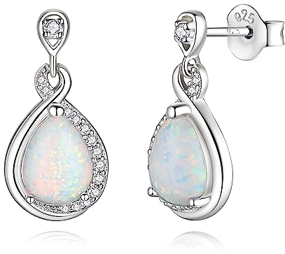 FANCIME Opal Ohrringe 925 Sterling Silber für Damen - Infinity Tropfen Zirkonia Hängend Schmuck Geschenke für Frauen Mädchen