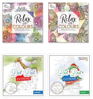 Sixstore Colour Therapy Entspannende Anti-Stress Malbücher für Erwachsene, 4 Stück, wählen Sie Ihr Set (Set 11)