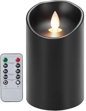 Koelaa LED Kerzen, Schwarz Flammenlose Kerze, Batteriebetrieben Kerzen, LED Kerzen mit Timerfunktion und Fernbedienung, LED Echtwachskerzen Flackernde Flamme, für Party, Geburtstagen-7.5 * 12.5cm