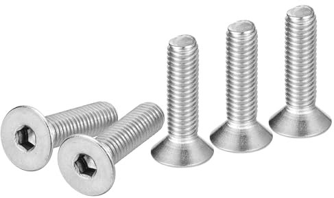 DTGN Tornillos de Cabeza Hexagonal con Cabeza Plana M5-0.8 x 20 mm, Paquete de 20 Tornillos de Acero Inoxidable 304, Rosca Completa, Pernos Avellanados