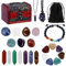 Dadabig 28 Piezas Naturales Cristales Curativos Set, Juego de Cristales Curativos Naturales con Caja del Tesoro Vintage, 21 Piedras Preciosas de Cristal, Piedras y Cristales, Piedras de Relajación
