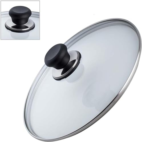 Glass Lid, Heat-Resistant Lid with Plastic Handle, Steam Hole, for Cooking Pot, Frying Pan, Saucepan, Round, Universal Lid Transparent (32 CM)