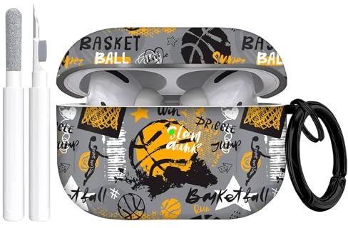 Gedicht Airpods Pro 2 Hülle, süßes Basketball-Muster, TPU, weiche Hülle, stoßfest, mit Reinigungsset und Schlüsselanhänger, Orange