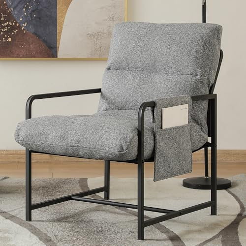 Mingone Sessel Loungesessel Stuhl Cocktailsessel (Grau) | Armlehnen Polstersessel mit Metallrahmen Moderner Loungesessel für Wohnzimmer Schlafzimmer bis 120kg