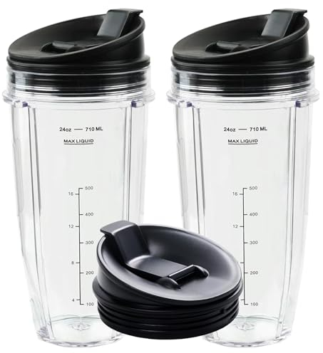 Replacement 24oz Blender Cups For Ninja BL450 BL480 BN401 BN751 BN801, Ninja Blender Cup with Sip & Seal Lid Compatible with Ninja SS401 SS101 SS151 SS351 Blender,Replacement Parts for Ninjia (2 Pack)
