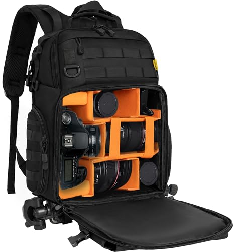 BQKOZFIN Camera Backpack, Waterproof Camera Bag with 15.6 Laptop Compartment, Removable Padded Insert, Large Capacity Photography Backpack for DSLR SLR Canon Nikon Sony Cameras (Black)