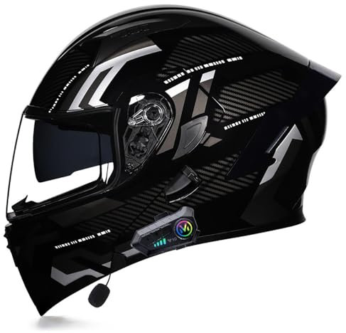 Klapphelm mit Bluetooth, Motorradhelm Integriert, ECE Zertifiziert Integralhelm, Atmungsaktiv und Bequem mit Doppelvisier und Mikrofon Motorradhelm Klappbar für Herren Damen