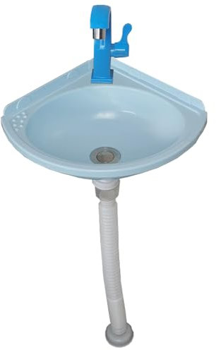 TYTFTDLD Evier festonné, MINI lavabo en plastique avec robinet Moon bend, petit lavabo de vestiaire dans la salle de bain, pour une utilisation intérieure et extérieure[Bleu]