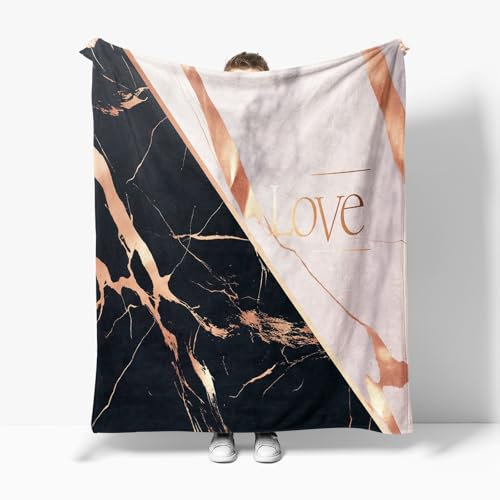 Couverture Sherpa 130 x 150 cm pour Lit, Marbre Géométrique Couverture Chaude en Flanelle, Or Rose Plaid Léger et Doux pour Canapé, Camping et Voyage