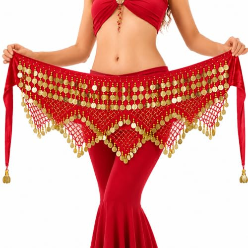 Baisdan Women's Sweet Belly Dance Hip Scarf, Belly Dance Skirt Wrap Gold Coins Costume