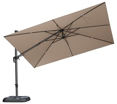PURPLE LEAF 3.5 X 2.5 M Garden Cantilever Parasol, Swivel Rectangle Patio Umbrella with 3-Year Fade Resistance Recycled Fabric, with Crank Handle and Tilt for Balcony and Outdoor, Taupe
