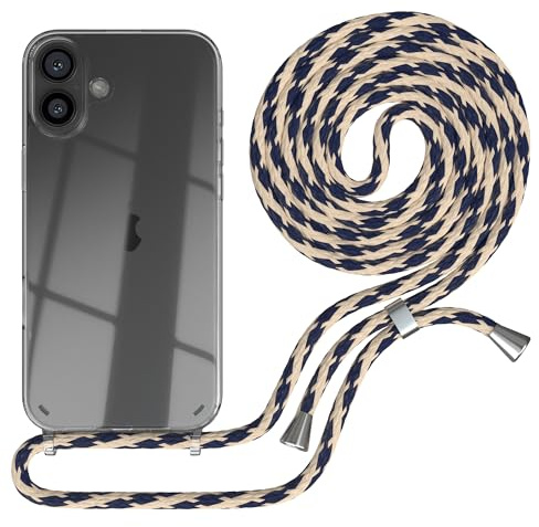 EAZY CASE Handykette kompatibel mit iPhone 16 Plus Handyhülle mit Umhängeband, Handykordel Schutzhülle, Silikonhülle, Hülle mit Band, Stylische Kette für Smartphones, Taupe Camouflage - Clips Silber
