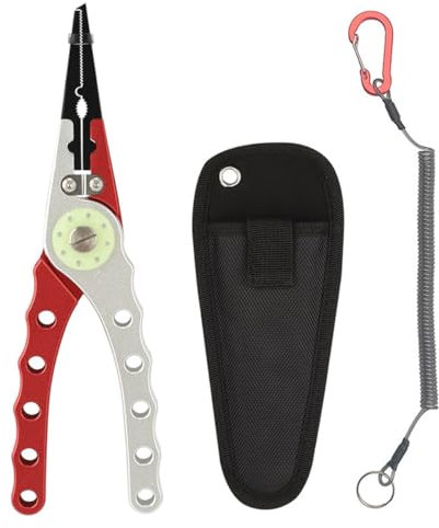Aluminum Fishing Pliers , Fishing Tackle Kit,7.8'' Hook Remover,Corrosion Resistant Saltwater Fishing Multitool Hook Remover Braided Fishing Line Cutting and Split Ring with Coiled Lanyard and Sheath.