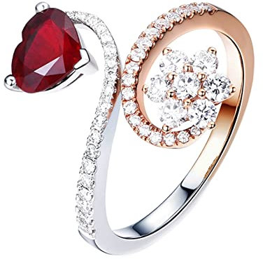 Tolldek Echter Schmuck Trauringe 18 Karat 750 Weißgold/Rotgold, 1ct Labor Erstellt Rubin Ring Hochzeitstag mit Diamant Herz 750 Rose Gold, Echtes Gold Kollektion, Gr.63 (20.1)