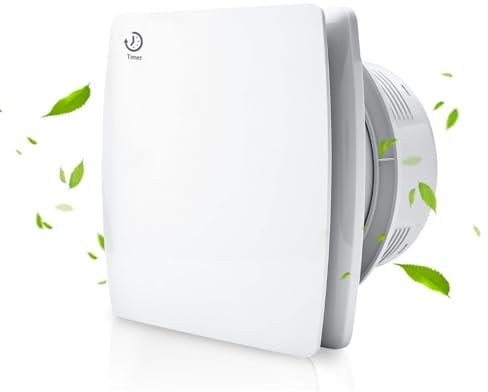 WingFly Ventilateur de salle de bain, 100 mm, avec capteur d'humidité, temps de fonctionnement réglable, avec minuterie, ventilateur mural silencieux, avec clapet anti-retour 95 m³/h, 12 W/34 dB