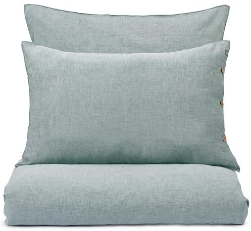 URBANARA Tolosa Halbleinen Bettwäsche 135x200 cm + 80x80 cm I 50% Leinen & 50% Baumwolle Made in Portugal I Atmungsaktiv Weich Kühlend 2-TLG Set Oeko Tex 100 Sommerbettwäsche I Petrol