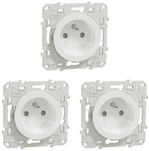 Schneider Electric S520059 Prise de courant avec terre 2 P+T avec éclipses Odace 230 V Blanc (Lot de 3)