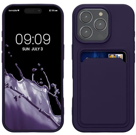 kwmobile Case Compatible with Apple iPhone 16 Pro Case - TPU Phone Cover with Credit Card Holder - Baltic Blue