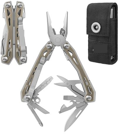 Pinza crimpatrice, Pinza multiuso Desert Tan 16 in 1 in acciaio inossidabi con coltello multiuso tattico, cacciaviti per professionisti