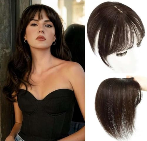 Unipearl Clip in Pony Haarteile Echthaar Braun 360° Abdeckung Clip on Pony für Frauen Fransen Wispy Pony Haar für Dünnes Haar