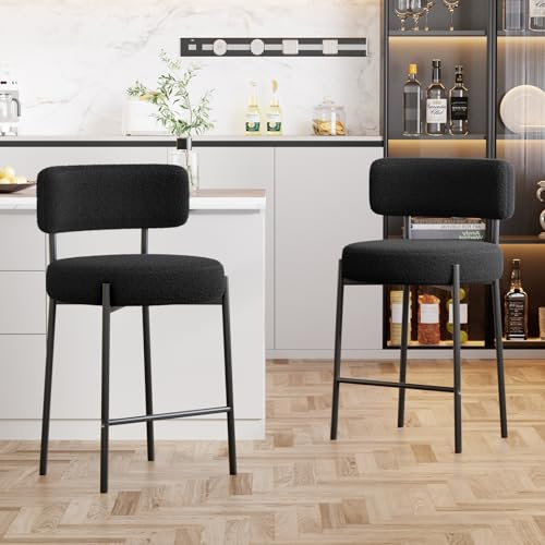 Ckaff Lot de 2 Tabouret de Bar, Chaise de Bar, Chaise de Cuisine Hauteur 63.5cm, Tabourets de Comptoir, Tabouret de Bistrot, Siège Rembourré avec Dossier et Repose-Pieds pour Cuisine, Bar, Noir