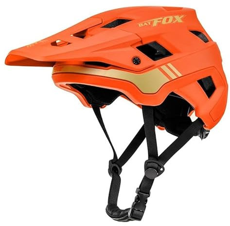 BATFOX - Casco da bici da mountain bike, unisex, per adulti, ragazzi, ventilato, per mountain bike, bici da strada, traspirante, per BMX, skateboard, pattinaggio, dirt bike, regolabile (arancione, M)
