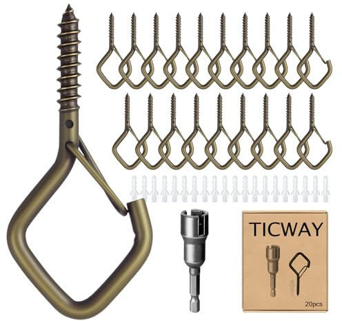 Ticway Q-Hanger Haken für Lichterketten, Deckenaufhänger für Pflanzen und Windspiele, Weihnachtsdekorationen, Outdoor-Haken, Bronze, 20 Stück