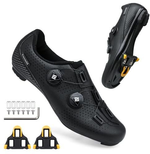 Feyenold Herren Fahrradschuhe Damen Radsport Schuhe Kompatibel mit SPD-SL Pedal & Kompatible Installation SPD/Look KEO Cleats Reitschuhe Schwarz 42 EU