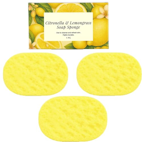 Citronella Lemongrass Soap Sponge, Fast Foaming Lemon Soap Sponge, Gentle Exfoliation, Deeply Cleansing, Softer and Convenient, Fresher Fragrance, Reusable, Suitable for Face and Body Skin (3pcs)