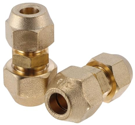 Hihaha 2 Pcs Accesorios De Tubería De Latón Para Aire Acondicionado 5/16x3/8 Conectores De Tubería AC Con Tuercas Flare HVAC Conectores De Unión De Extensión De Tubería De Latón