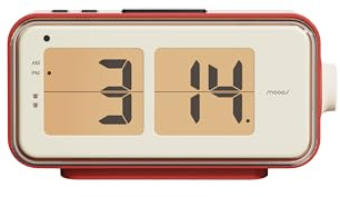 mooas Retro Flip Clock, Auto Flip Alarm Clock, Battery Powered, AM/PM, Home Décor Ideal for Home Office School Hotel Café (Red)