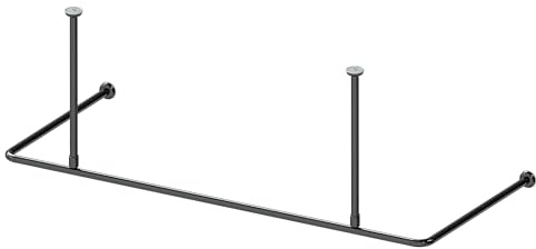 AQUABAD Hastaflex Frame Duschvorhangstange aus Aluminium, Farbe: Schwarz, für Dusche und Badewannen, 165cm x 70cm, kürzbar, inkl. 20 Ösen