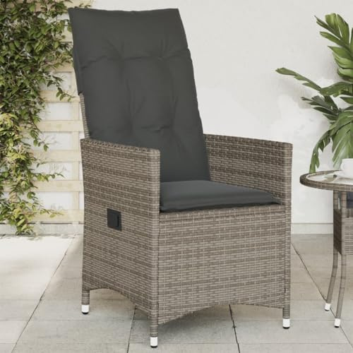 Tonture Gartensessel Verstellbar mit Kissen, Grau Poly Rattan, UV-beständig, 56x59x92 cm, Robuster Outdoor Stuhl für Balkon, Terrasse und Garten, Hoher Sitzkomfort