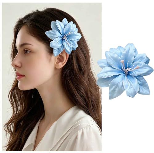 Enautoabs Böhmische Lilie Blume Haarspange Blau Hawaiianische Blume Haarspange Blaue Lilie Blumen Haarspangen Barrette Große Hawaiianische Tropische Blume Haarnadeln Für Urlaub Strand Party