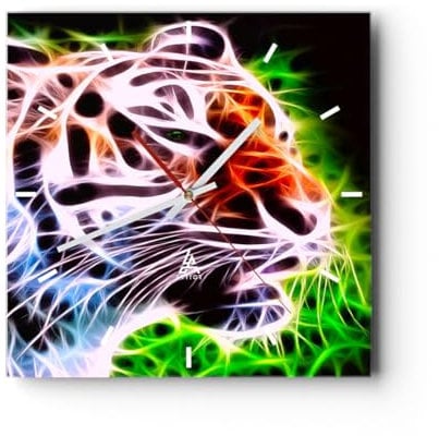 Modern Wanduhr Afrika Aggression Tiere Tiger 30x30cm Quadrat Klein Wand Uhr Glas Analog Zimmeruhren Küche Büro Wohnzimmer Glasuhr Wall Clock Dekoration Design Wanddekoration Küchenuhr C3AC30x30-2293