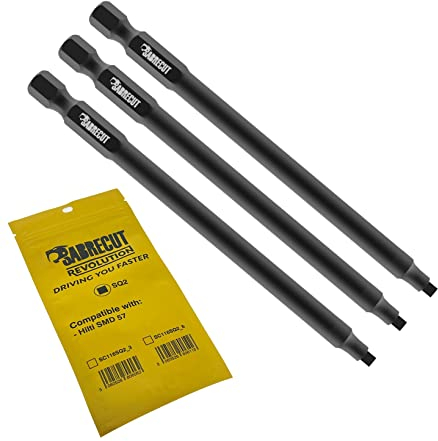 3 x SabreCut SC116SQ2_3 116mm SQ2 kompatibel mit Hilti SMD 57 SMD57 1/2 Trockenbau-Schraubendreher-Pistolenbit mit automatischem Vorschub einseitig quadratisch Nr. 2 robust