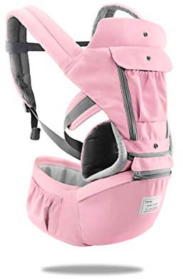 SONARIN 3 in 1 Multifunktion Hipseat Baby Carrier, Babytrage, Vorder und Rückseite,100% Baumwolle,Ergonomisch,Freie Größe(Rosa)