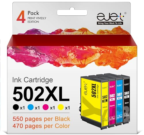 ejet 502XL Multipack Druckerpatronen Kompatible für Epson 502 XL Patronen für Expression WF-2860 WF-2865 WF-2880 Expression Home XP-5100 XP-5105 XP-5150 XP5100 XP5105 (4er-Pack)