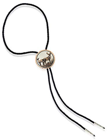 Copper Reflections Bolo-Krawatte mit Wildtierkunst, handgefertigt, rund, für Herren, Western-Cowboy-Bola-Krawatte, Silber-weißer Schwanzhirsch, 40L X1.5 Diameter X.40 Deep