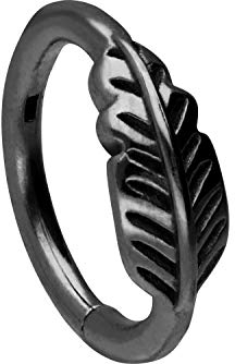 PIERCINGLINE Chirurgenstahl Segmentring Clicker FEDER Piercing Ring Nase Septum Ohr Helix Tragus Schwarz 10 mm