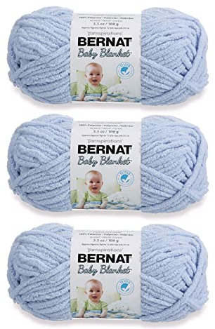 Bernat Baby Blanket Baby Blue Garn – 3 Pack von 100 g – Polyester – 6 super sperrig – 72 Meter – Stricken, Häkeln, Basteln & Amigurumi, grobes Chenille-Garn