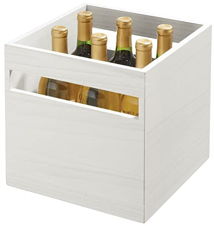 iDesign Aufbewahrungsbox mit Griffen, Küchenschrank Organizer aus Paulownia-Holz für Regal oder Vorratsschrank, quadratische Kiste zur Aufbewahrung, weiß