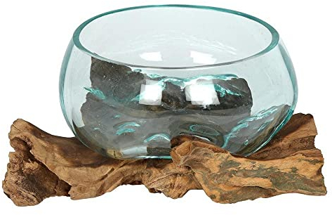 Stunning Small Molten Glass on Root Wood - 13cm x 20cm (1 Pc.) - Unique Handcrafted Centerpiece - Ideal Home Decor Accent
