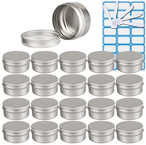 ZEOABSY 50 Stück Leere 80 ml Rund Silber Aluminium Tins mit Schraub-Deckel Schraubdose Cremedose Alu-Tiegel Dosen Aludose Blechdosen für Kosmetik Kerze Salben 5X Spatel, 2X Etikette