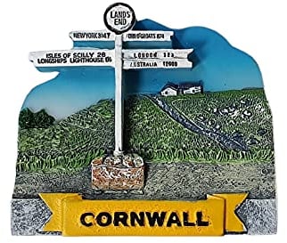 Thomas Benacci Cornwall Land's End Signpost Fridge Magnet - Distances to John O'Groats Isles of Scilly Longships Lighthouse New York London Australia - UK British English Cornish Souvenir